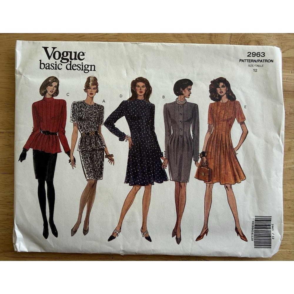 Vogue 2963 Semi-Fitted Dress Top & Skirt Pattern Misses' Size 12 UC w Receipt‎